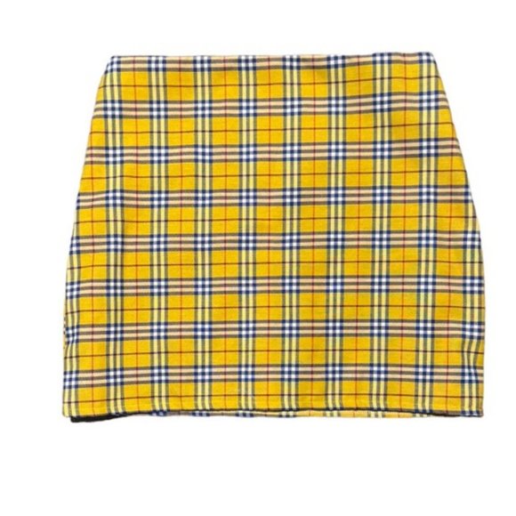 Omighty NWT Yellow Plaid Tie Front Crop Top Mini Skirt Set Size L - Picture 3 of 8